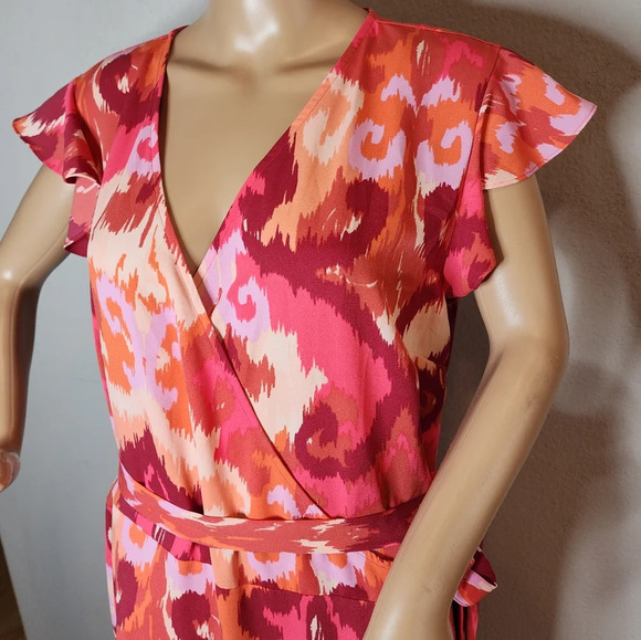 Bar lll Flutter-Sleeve Wrap Maxi Dress. Coral Pink. Size XXL. - Picture 8 of 13